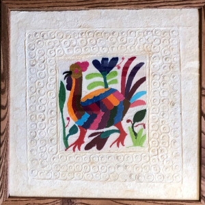 Papel Amate Wall Art with Otomi Embroidery-Framed