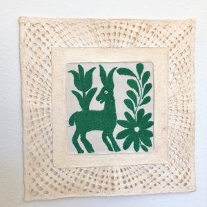 Papel Amate Wall Art with Otomi Embroidery–Unframed 12″  x 12″ $30.00