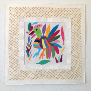 Papel Amate Wall Art with Otomi Embroidery–#6 Unframed 16″  x 16″ $50.00