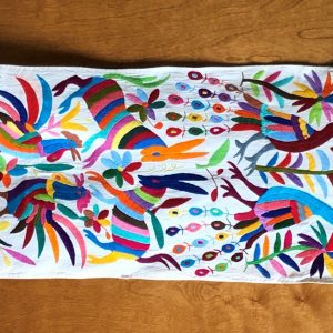 Otomi Embroidery-Long Vertical Unhemmed Piece-Peacocks and Floral Design 6 ‘ x  1’ 6″  (16″ x 75″) $175.00