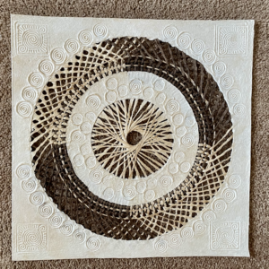 Papel Amate Wall Art-Unframed-White and Brown Concentric Circle Design-16″ x 16″ $55.00