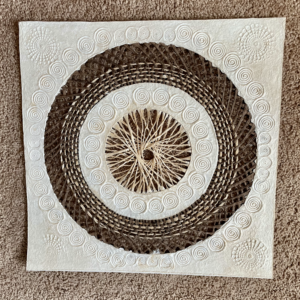 Papel Amate Wall Art-Unframed-White and Brown Concentric Circle Design # 2 -16″ x 16″ $55.00