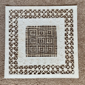 Papel Amate Wall Art-Unframed-White and Brown Design- Small Squares in Center -16″ x 16″ $55.00