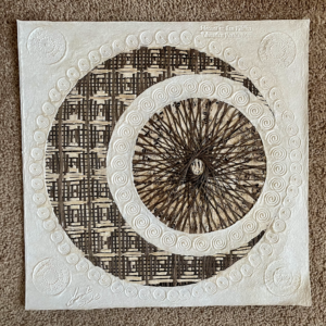 Papel Amate Wall Art-Unframed-White and Brown Moon and Sun Design-16″ x 16″ $55.00