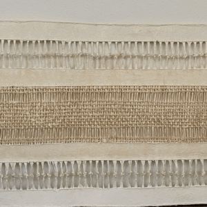 Papel Amate Wall Art-Woven Paper Fibers in Cream and White.  18″ x 41″ $275.
