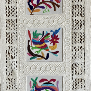 Papel Amate Wall Art with Otomi Embroidery 12″ x 24″ Vertically Oriented-$60.00 #2v