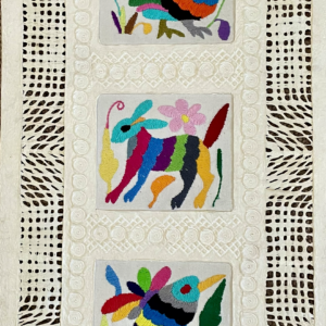 Papel Amate Wall Art with Otomi Embroidery 12″ x 24″ vertical -$60.00 #3v