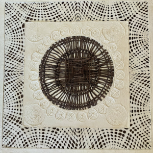 Papel Amate Wall Art-Woven Brown ad White Fibers Circle Center-16″ x 16″ $50.