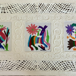 Papel Amate Wall Art with Otomi Embroidery 12″ x 24″ Vertically Oriented-$60.00 #1