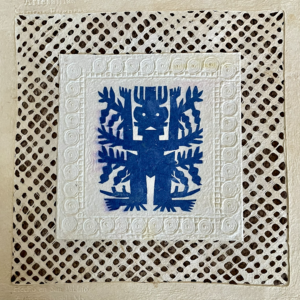 Papel Amate (paper made by hand of tree bark} – with Blue Nuju Sprit Paper Cutout – 12″ x 12″ $30.